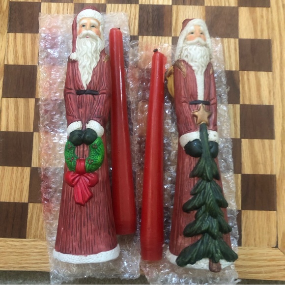 Hand Painted set of 2qty -8” Ceramic Santa Candle holders - lovely little detail - Picture 3 of 16